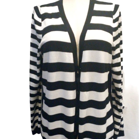 Lane Bryant Size 18/20 Black White Striped Cardigan Sweater - Picture 1 of 6